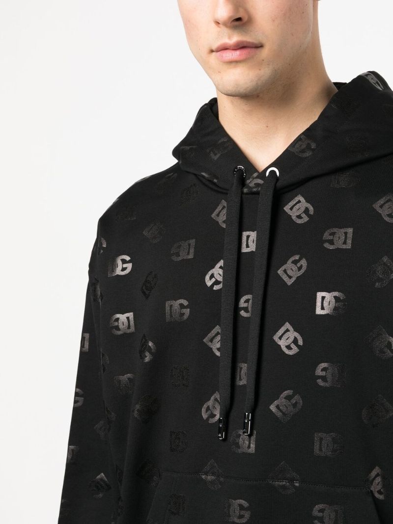 Black Logo Print Cotton Hoodie