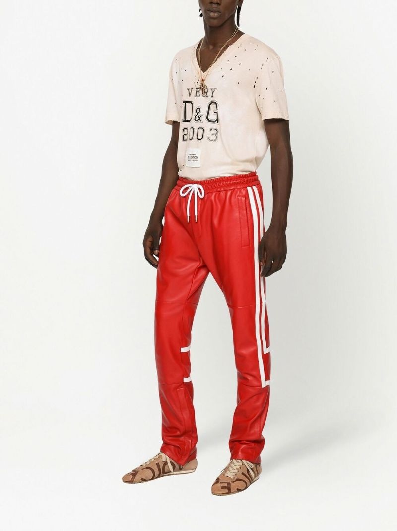Red Faux-leather Track Pants