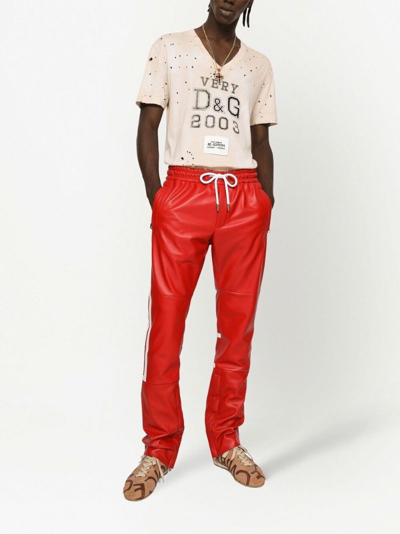 Red Faux-leather Track Pants