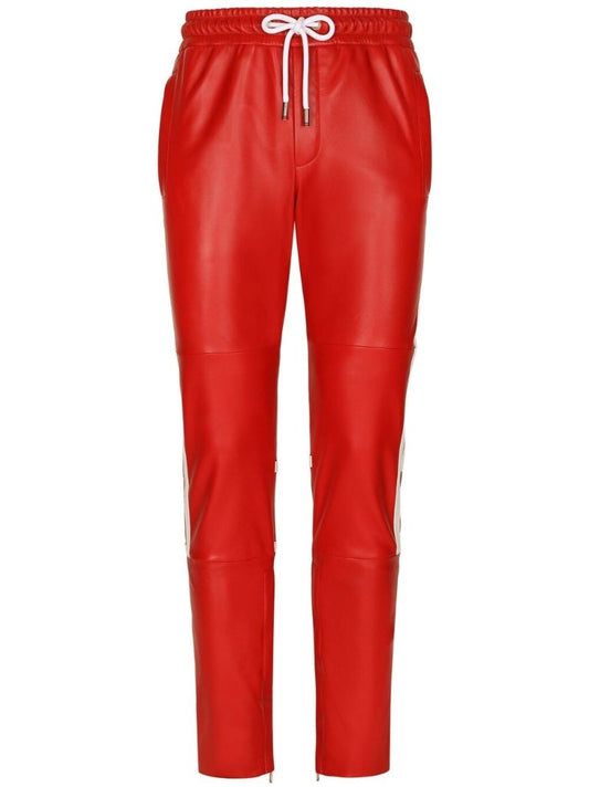 Red Faux-leather Track Pants