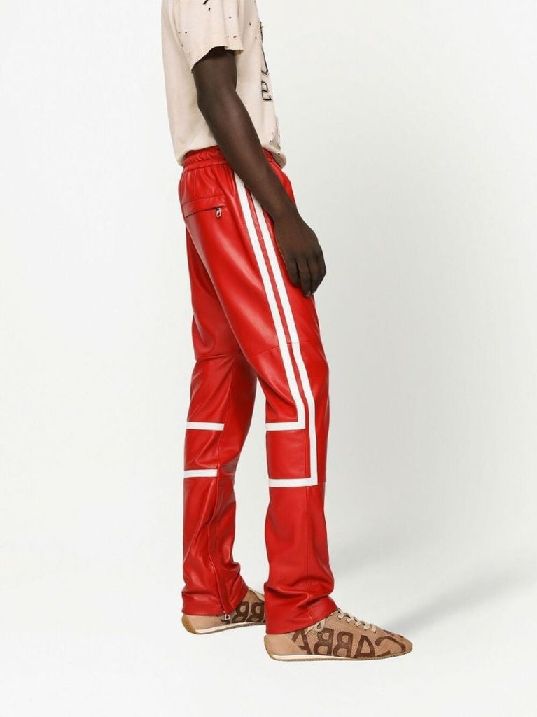 Red Faux-leather Track Pants