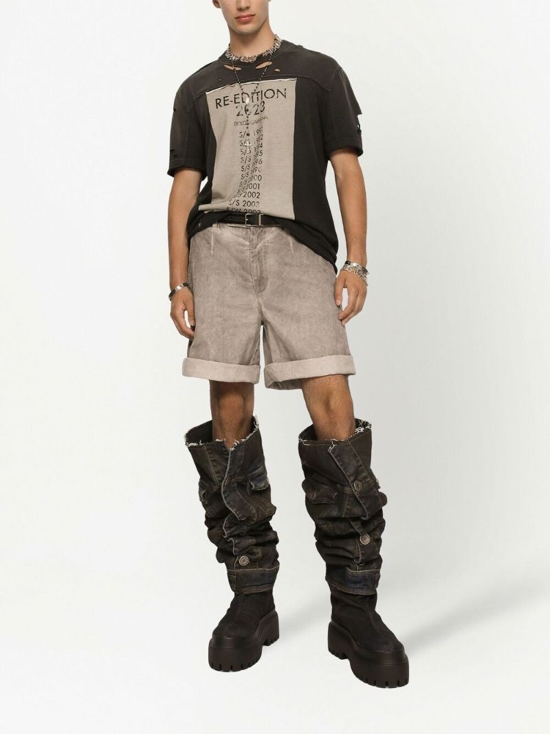 Grey Acid-wash Denim Shorts