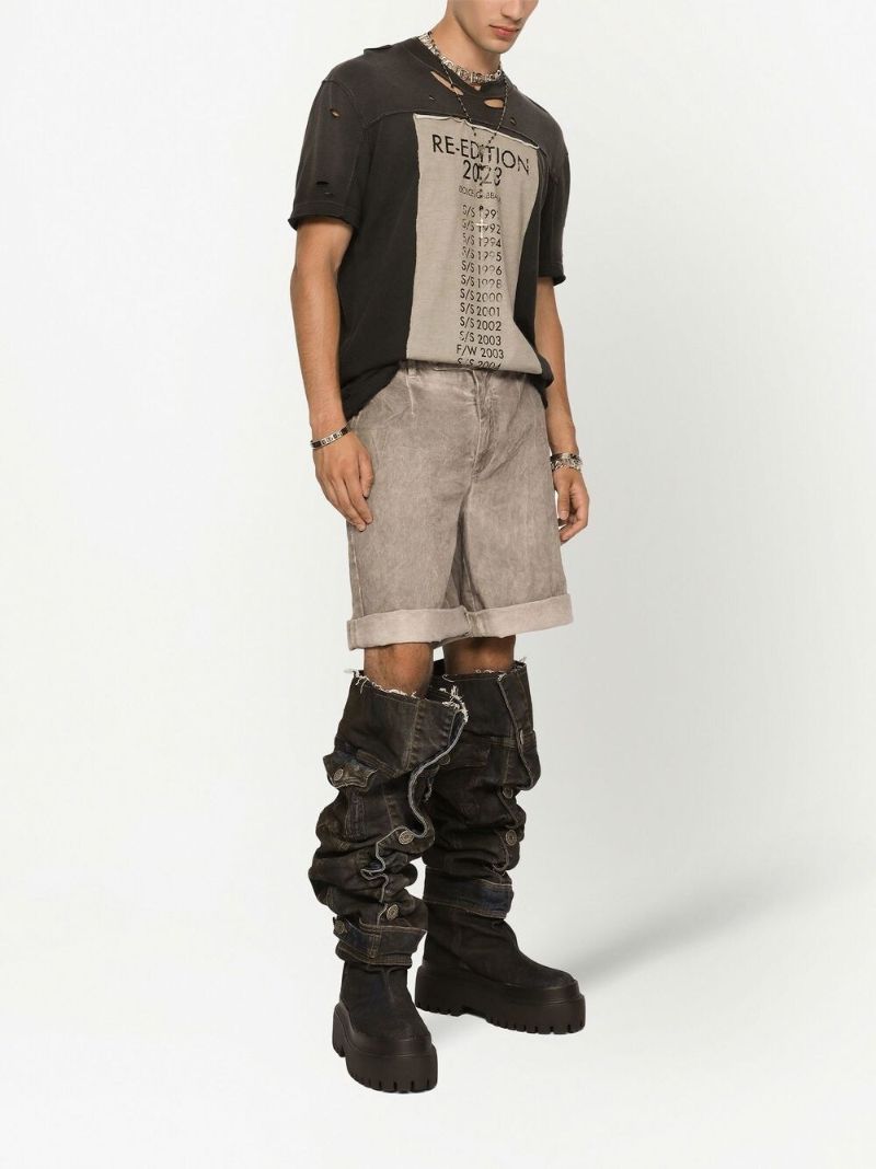 Grey Acid-wash Denim Shorts