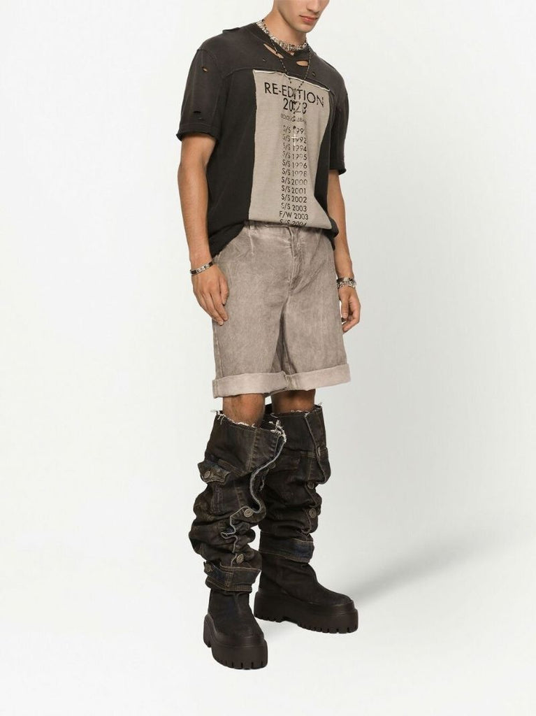 Grey Acid-wash Denim Shorts