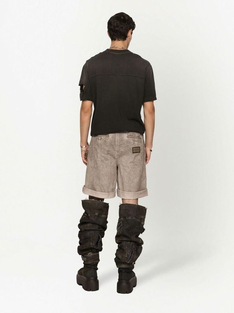 Grey Acid-wash Denim Shorts