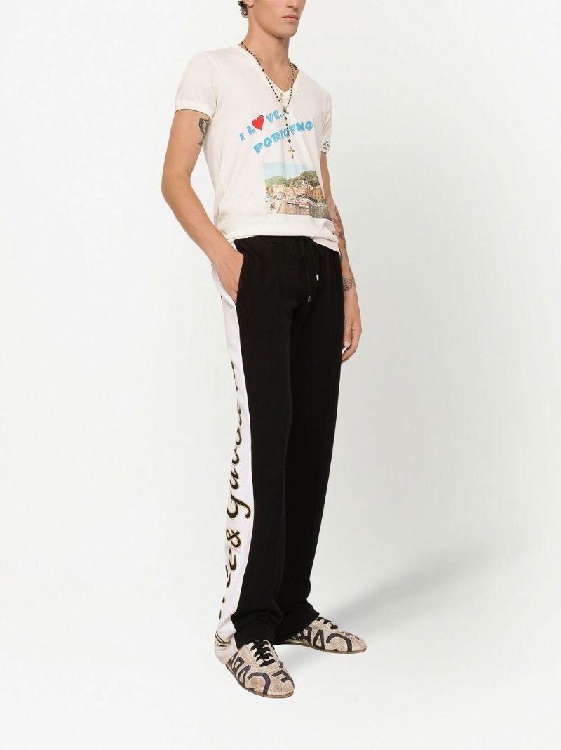 Black Logo Print Side-stripe Cotton Track Pants