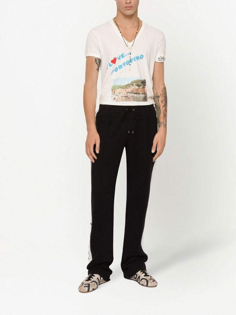 Black Logo Print Side-stripe Cotton Track Pants