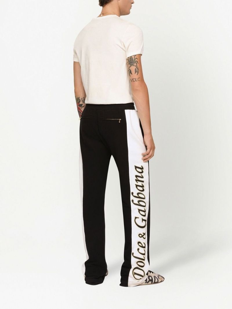 Black Logo Print Side-stripe Cotton Track Pants