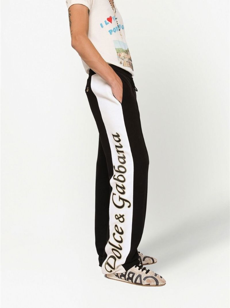 Black Logo Print Side-stripe Cotton Track Pants