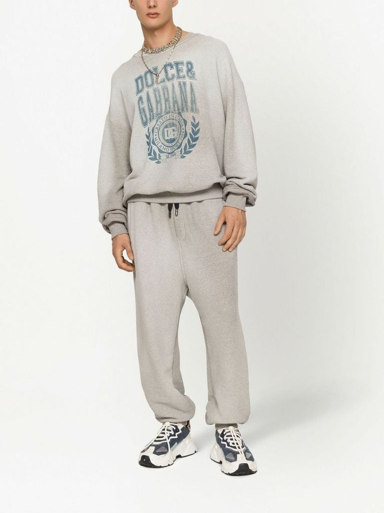 Grey Logo Print Cotton Track Pants