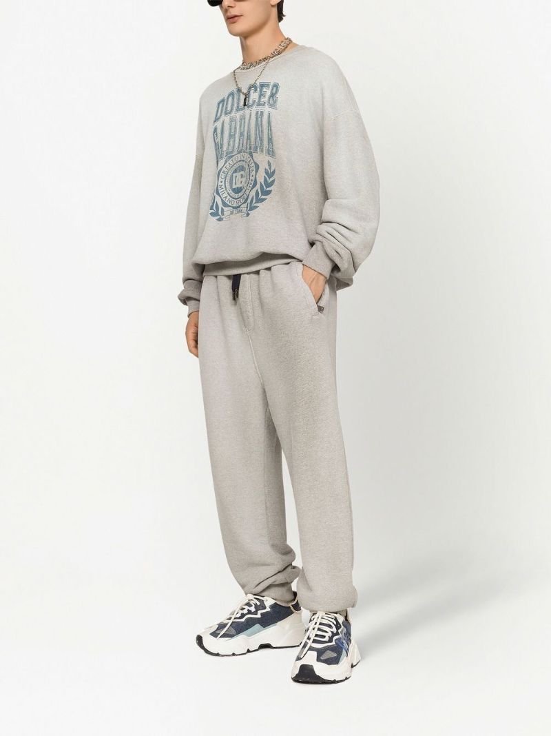 Grey Logo Print Cotton Track Pants