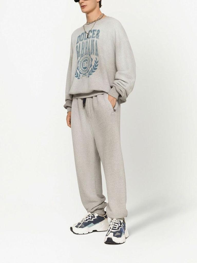 Grey Logo Print Cotton Track Pants