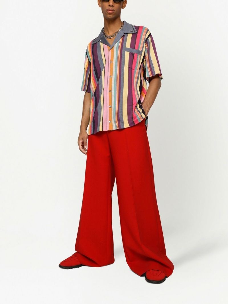 Multicolour Striped Short-sleeve Silk Shirt
