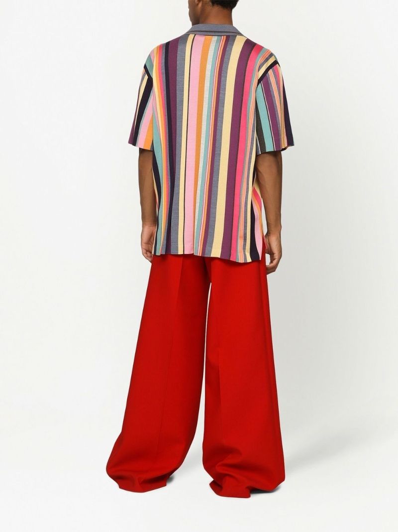 Multicolour Striped Short-sleeve Silk Shirt