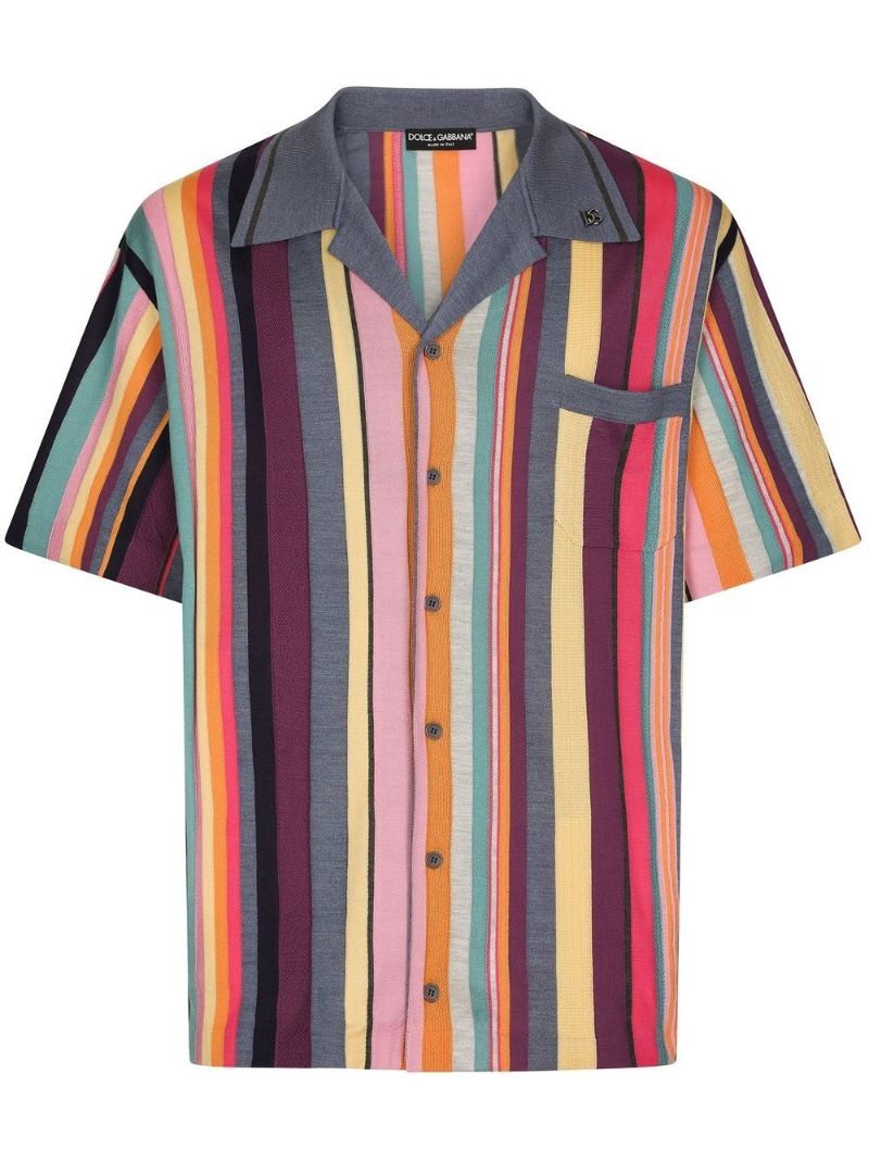 Multicolour Striped Short-sleeve Silk Shirt