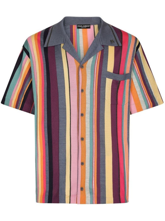 Multicolour Striped Short-sleeve Silk Shirt