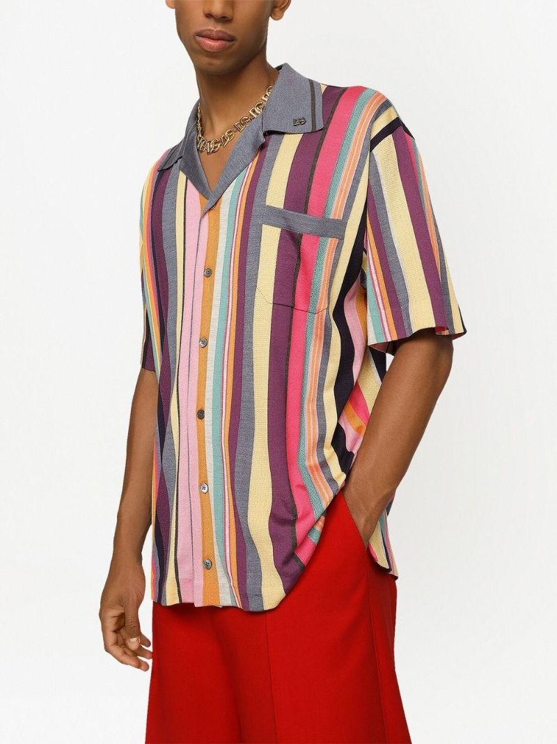 Multicolour Striped Short-sleeve Silk Shirt