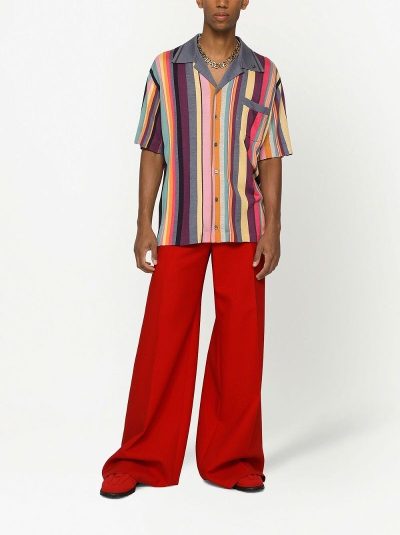 Multicolour Striped Short-sleeve Silk Shirt