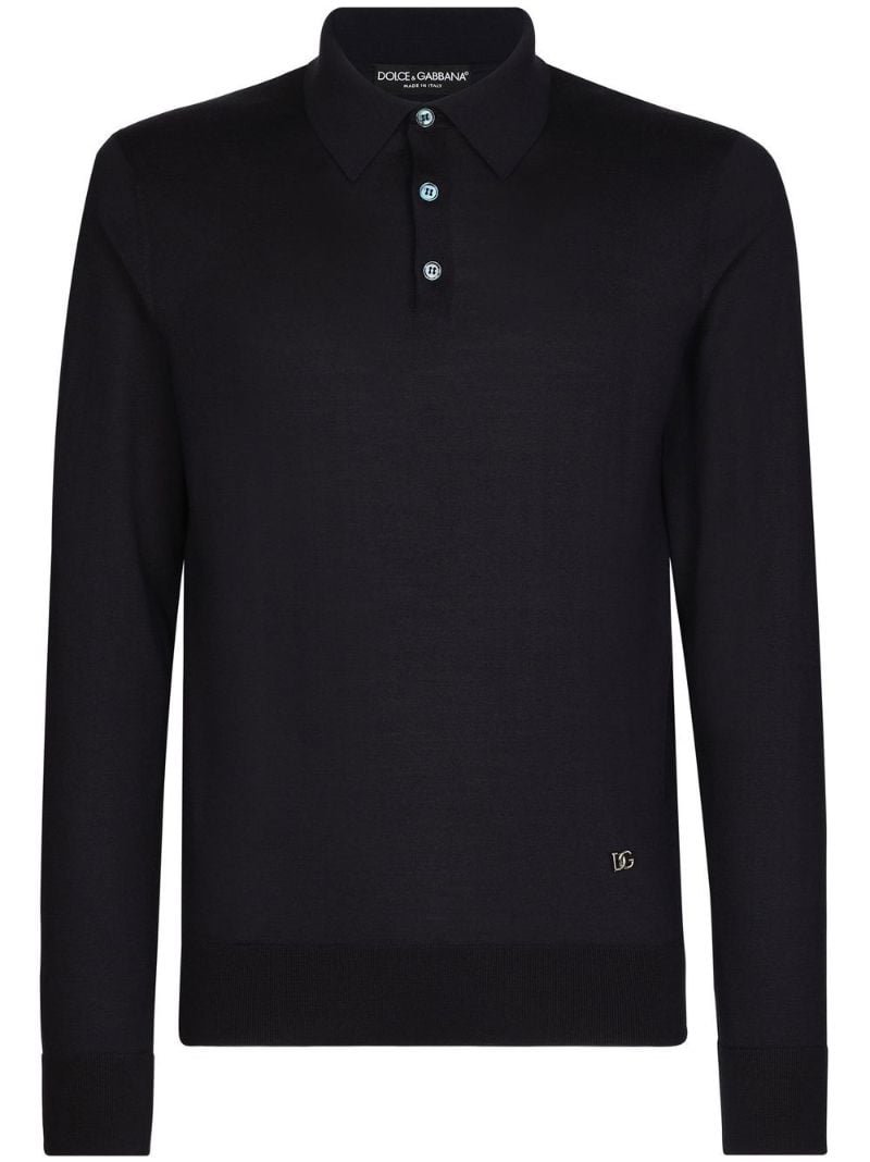 Black Silk Polo Sweater