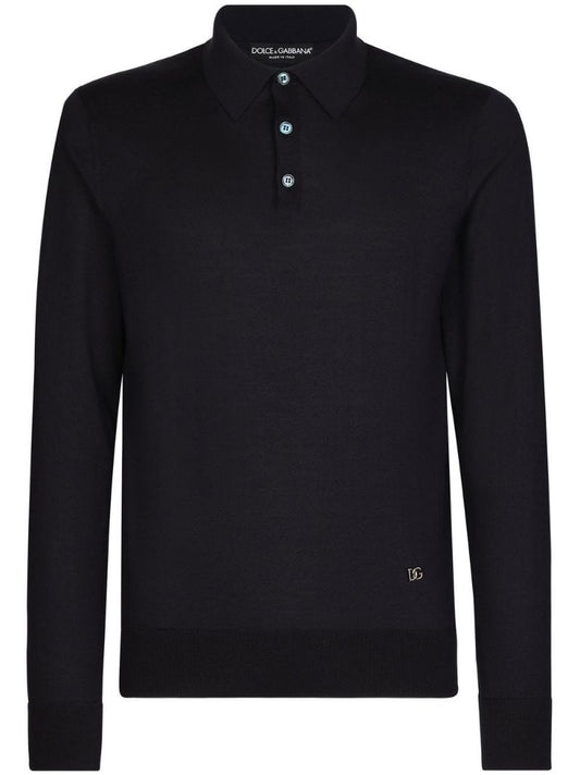 Black Silk Polo Sweater