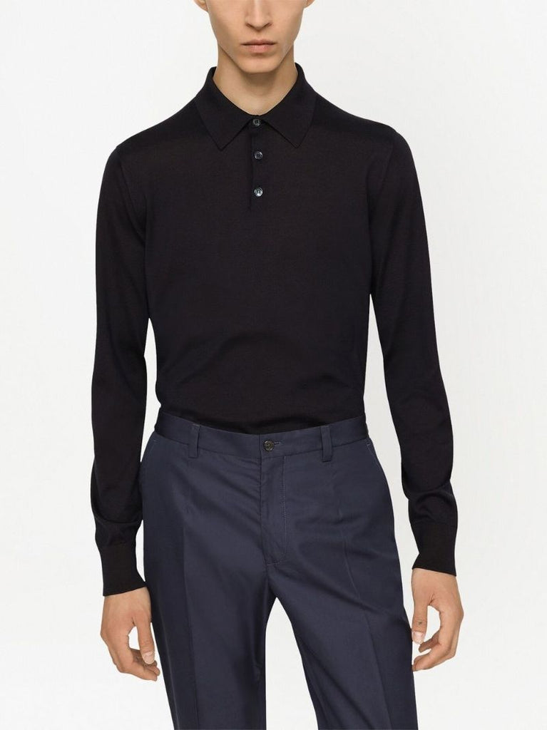 Black Silk Polo Sweater