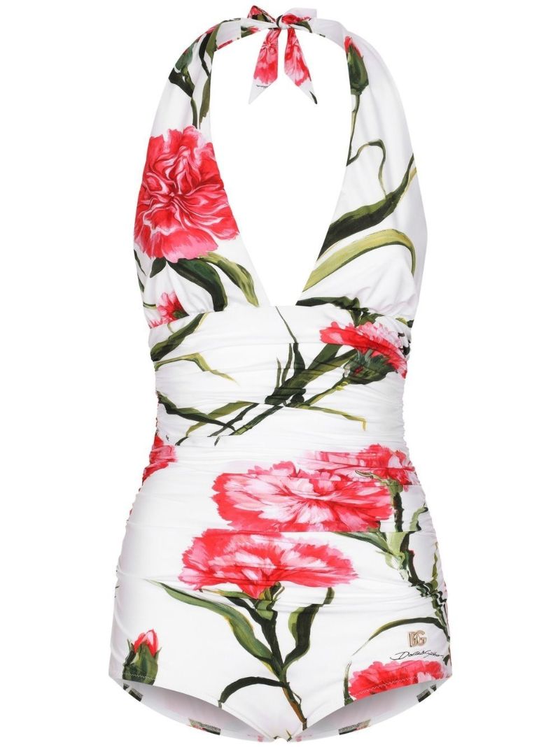 White Floral Print Swimsuit