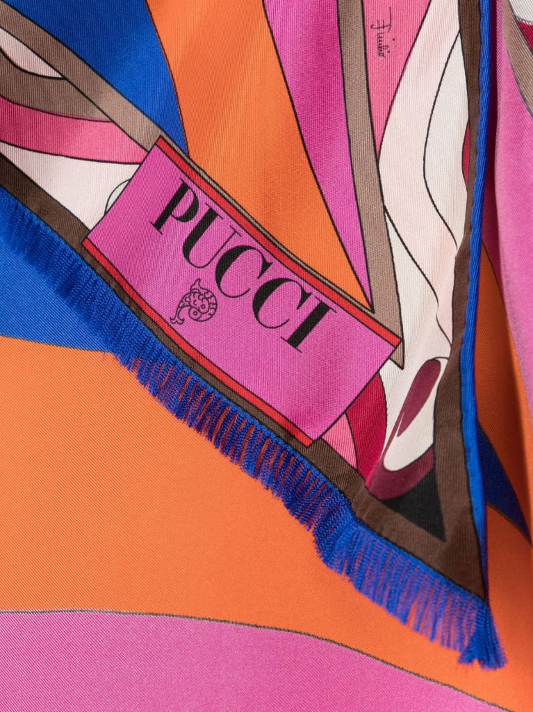 Blue Colour Block Print Silk Scarf