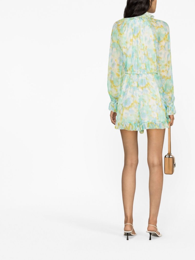 Green High Tide Flutter Floral Print Silk Playsuit