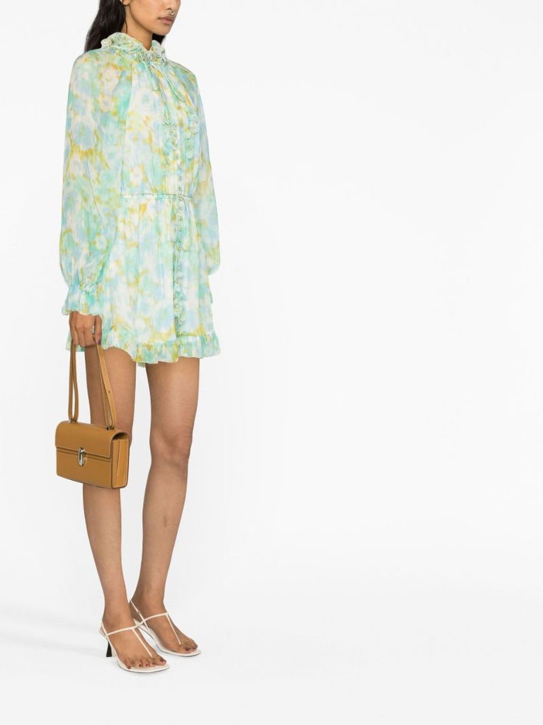 Green High Tide Flutter Floral Print Silk Playsuit