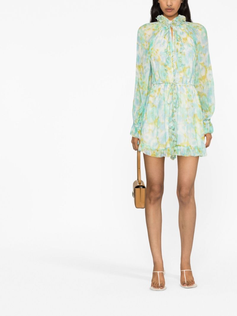 Green High Tide Flutter Floral Print Silk Playsuit
