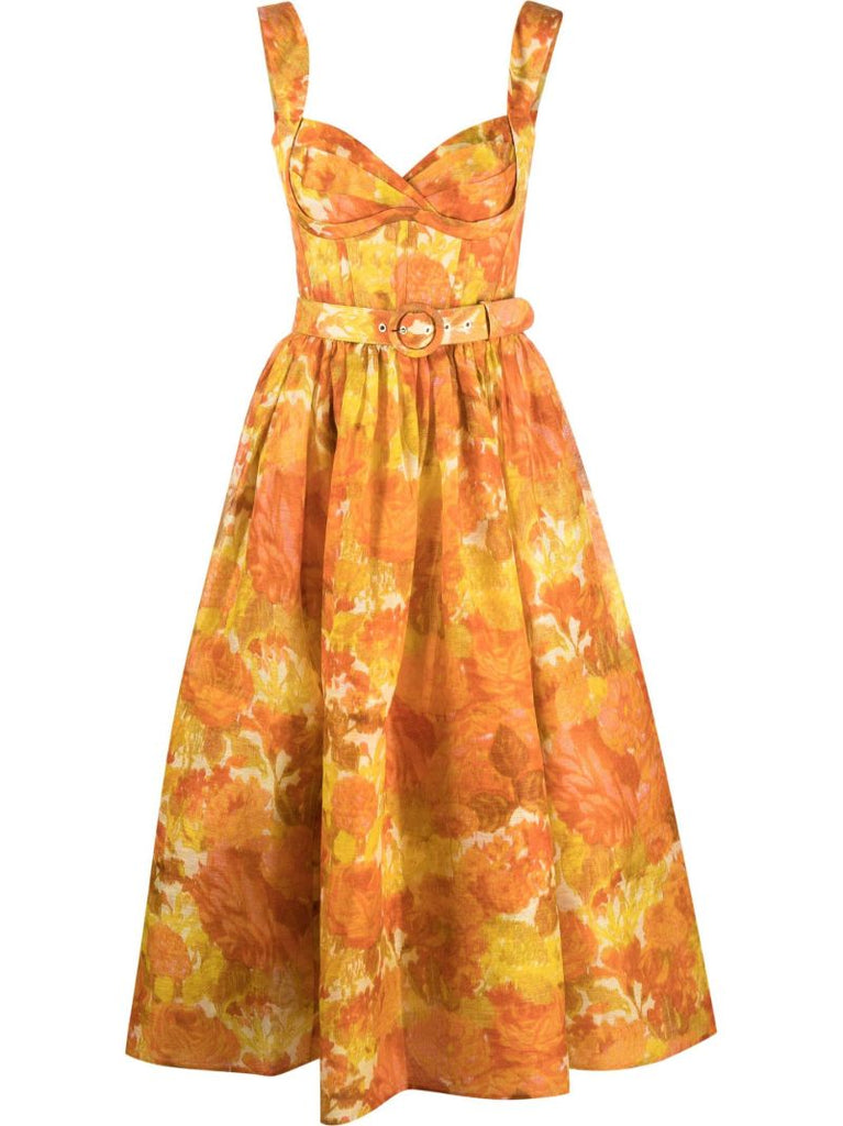 Orange High Tide Picnic Midi Dress