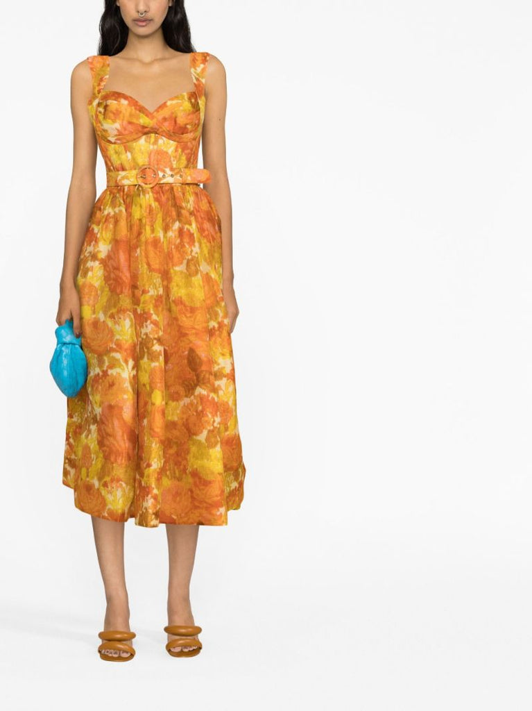 Orange High Tide Picnic Midi Dress