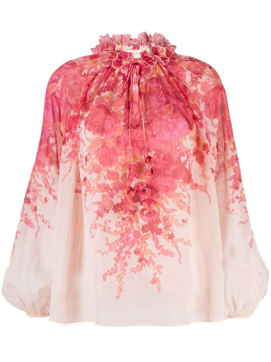 Pink High Tide Billow-sleeve Blouse