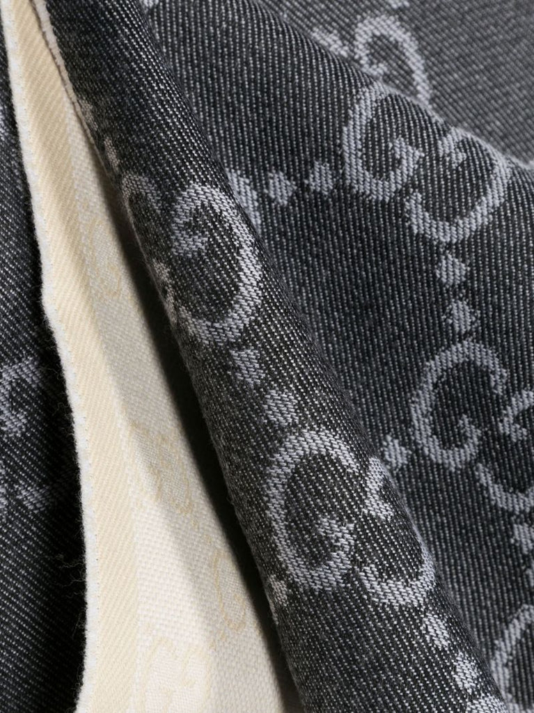 Grey Gg Jacquard Wool Scarf