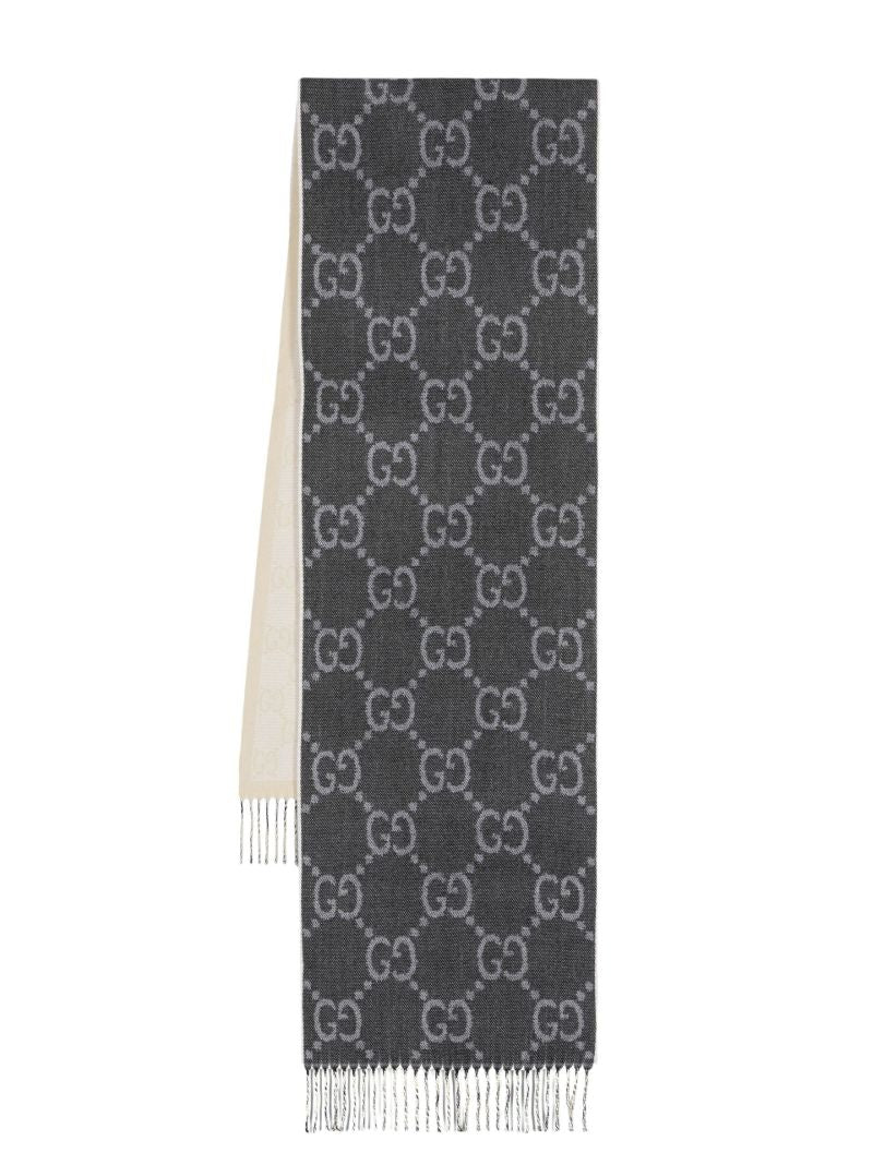 Grey Gg Jacquard Wool Scarf
