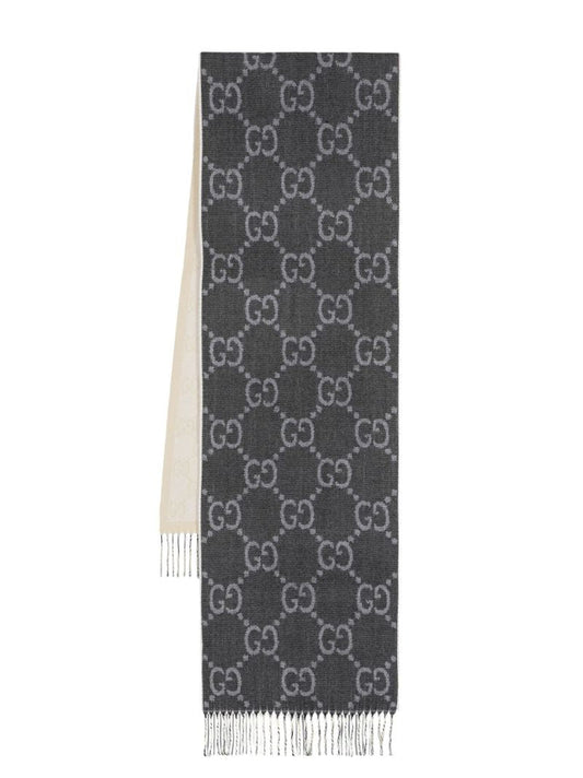 Grey Gg Jacquard Wool Scarf