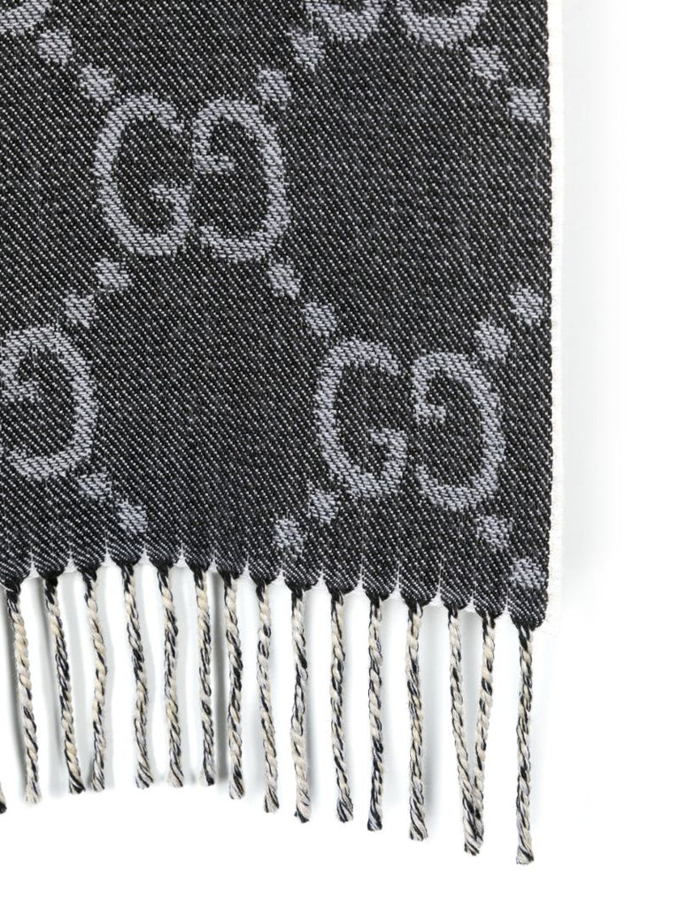 Grey Gg Jacquard Wool Scarf