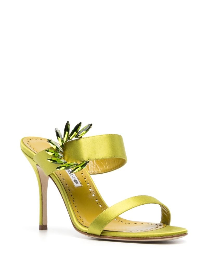 Green Chivela 90 Satin Embellished Mules