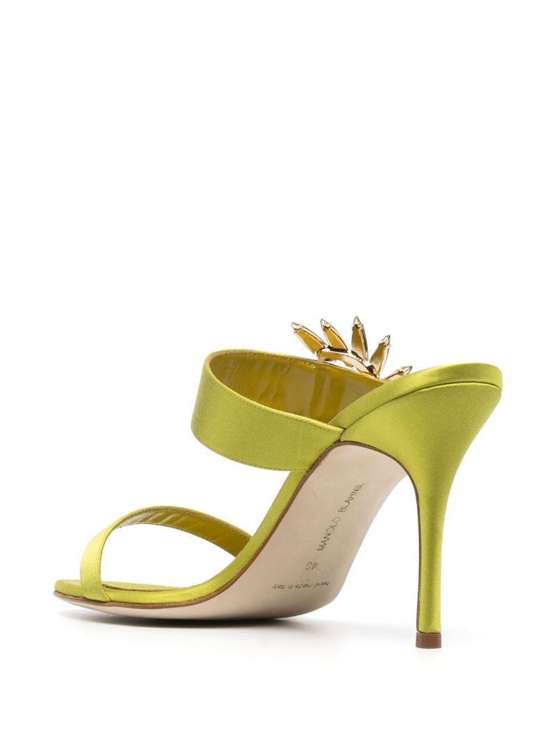 Green Chivela 90 Satin Embellished Mules