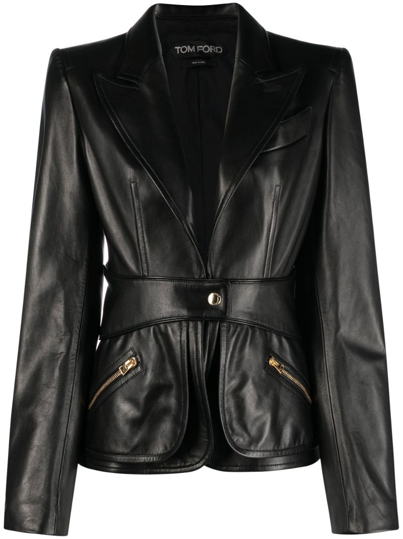 Black Peak Lapel Leather Blazer