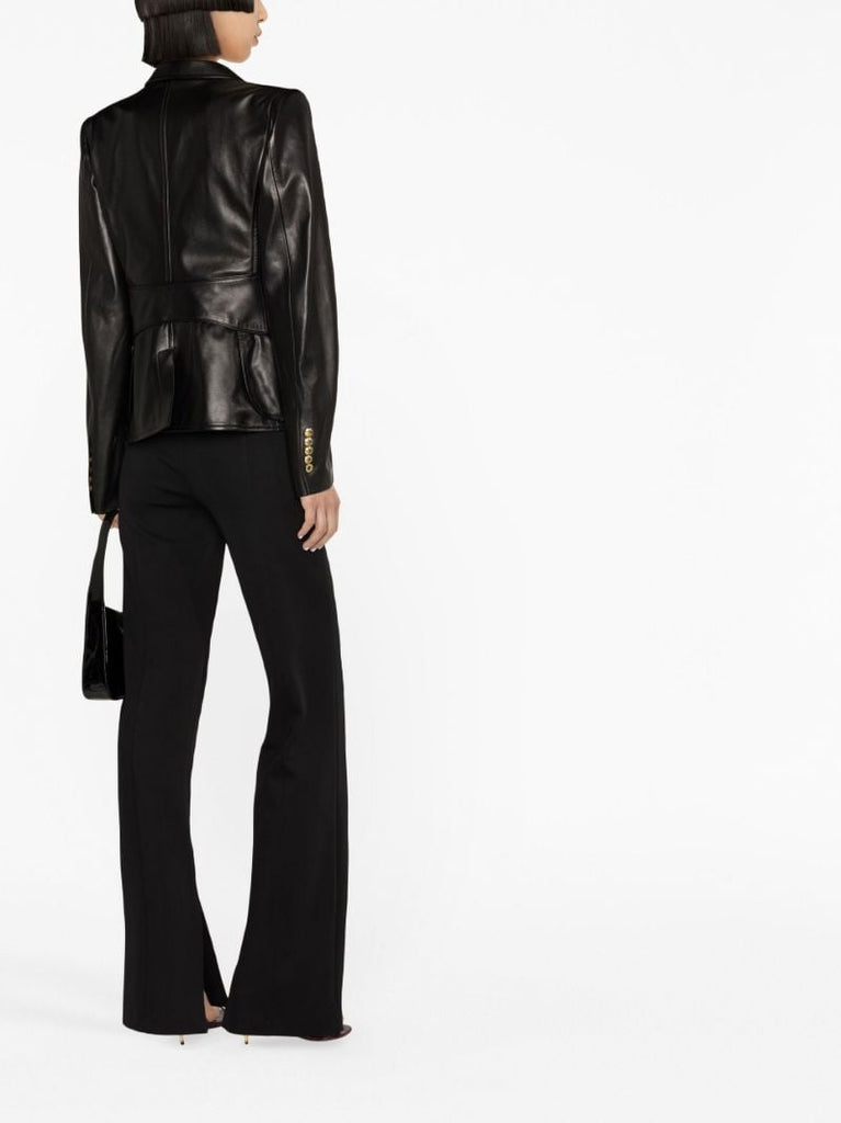 Black Peak Lapel Leather Blazer