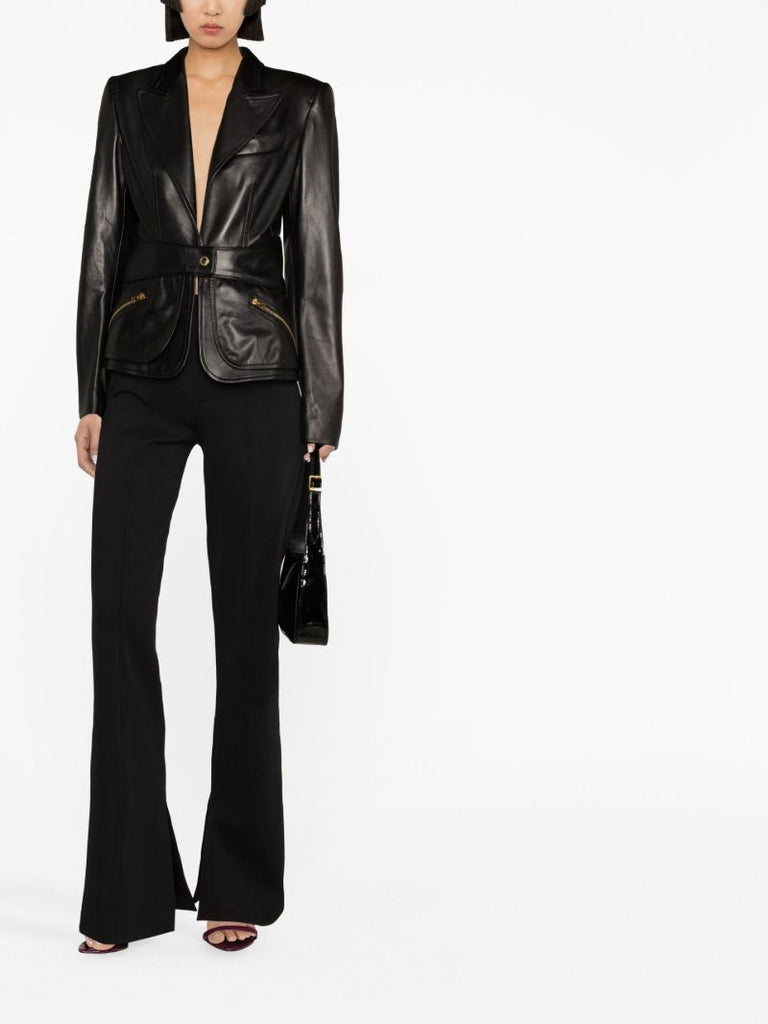 Black Peak Lapel Leather Blazer