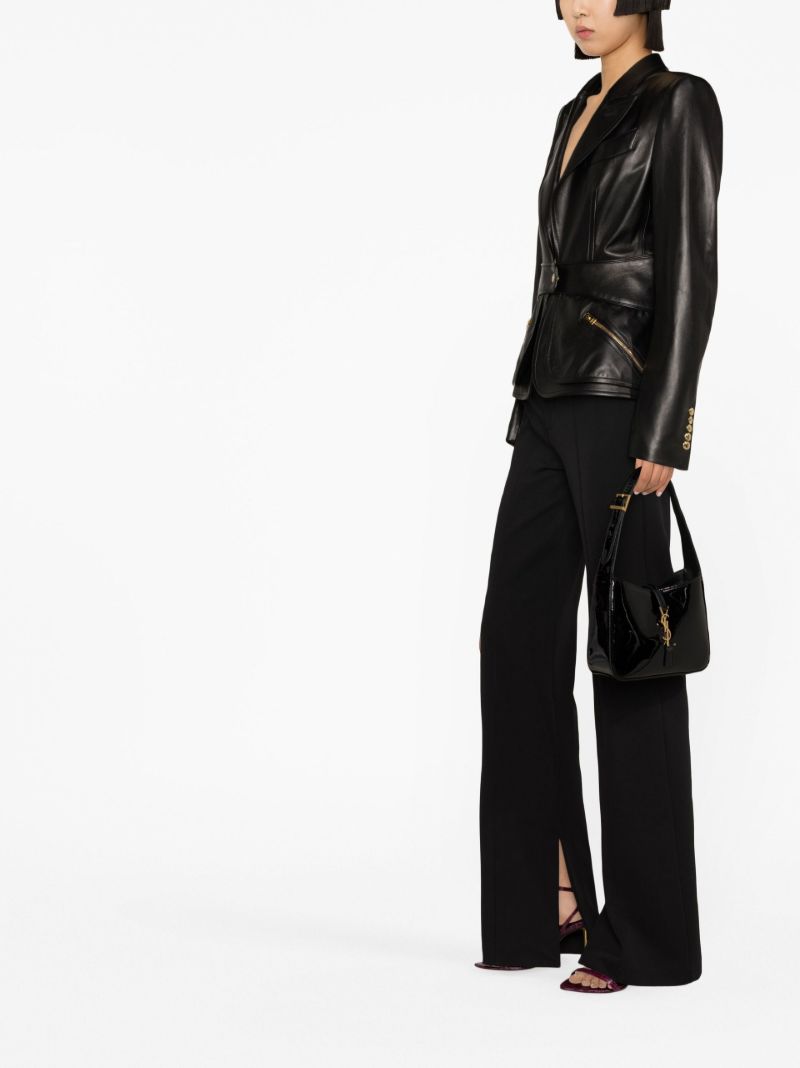 Black Peak Lapel Leather Blazer