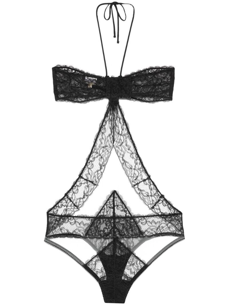 Black Lace Tulle Bodysuit