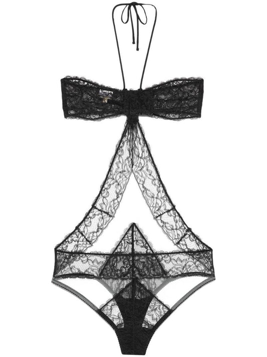 Black Lace Tulle Bodysuit