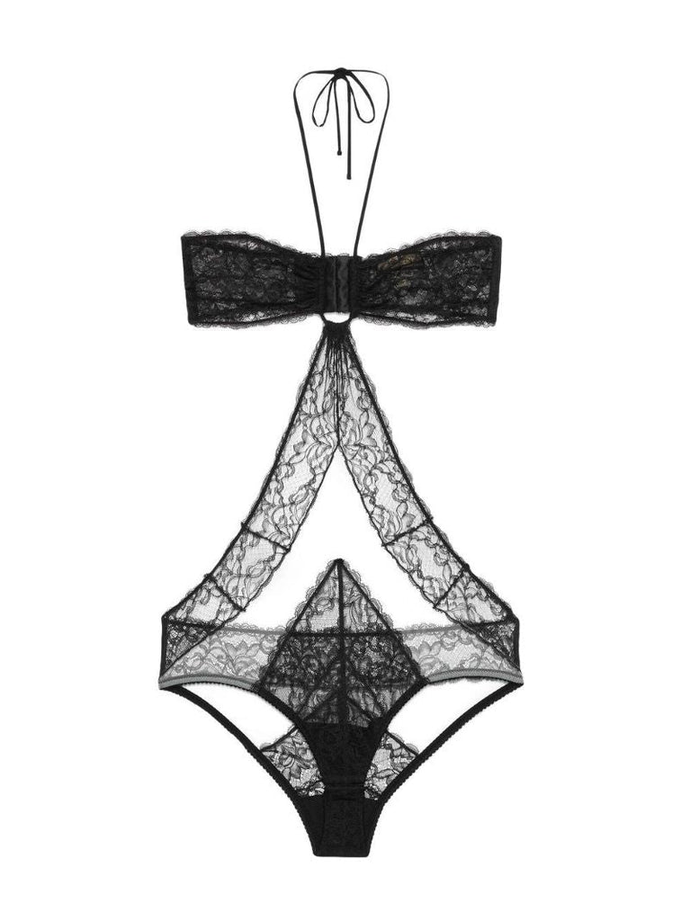 Black Lace Tulle Bodysuit