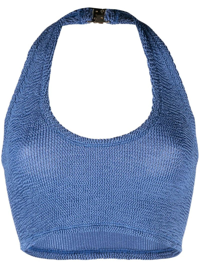 Blue Nova Crinkled Halterneck Top