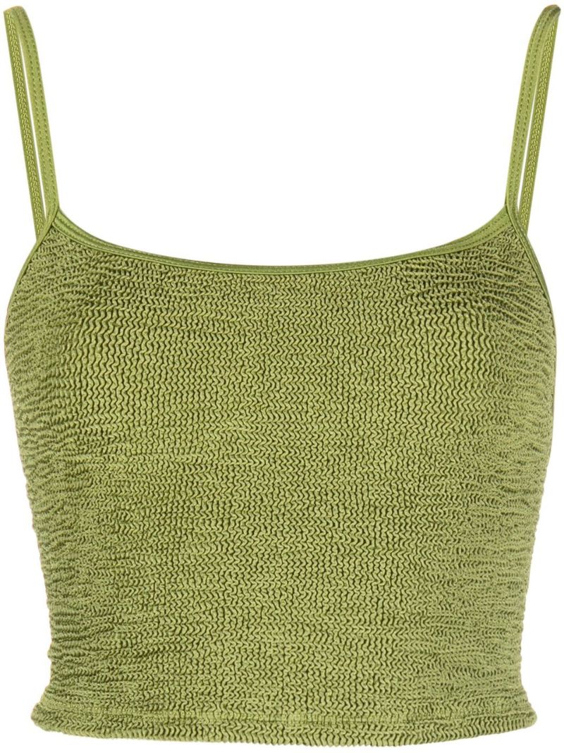 Green Crinkled-finish Sleeveless Crop Top