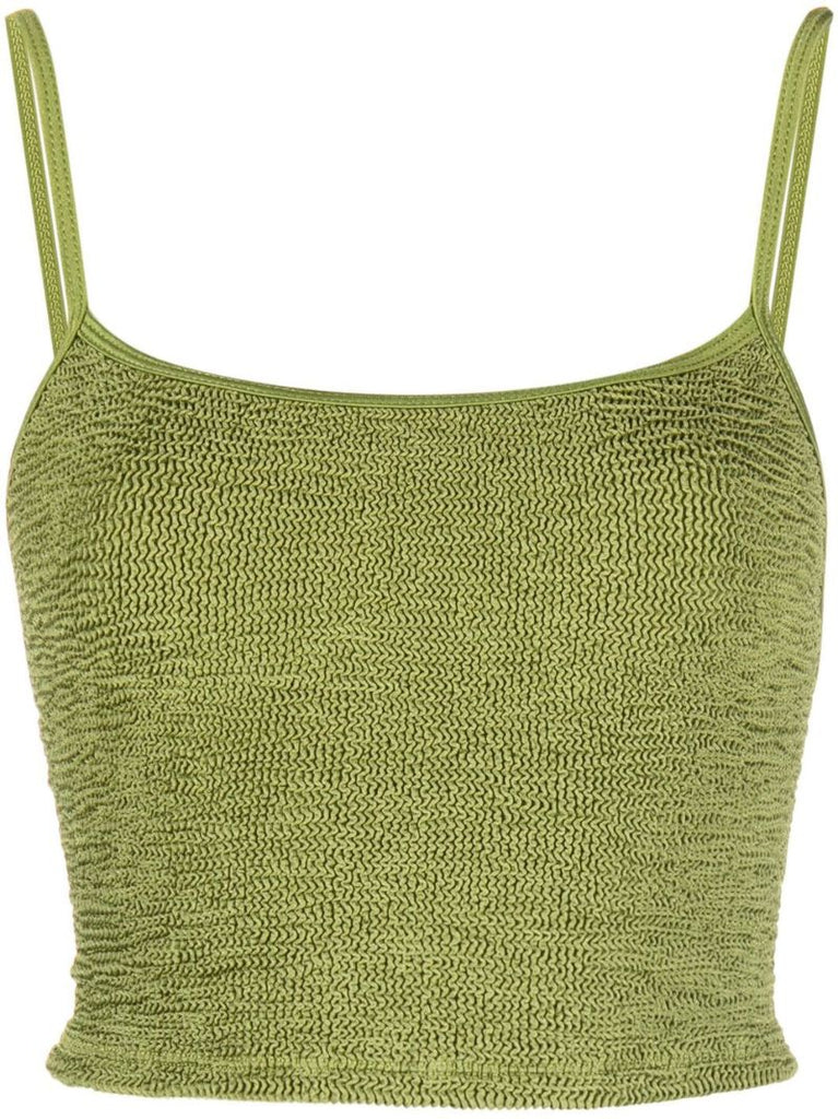 Green Crinkled-finish Sleeveless Crop Top