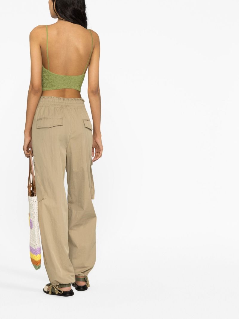 Green Crinkled-finish Sleeveless Crop Top